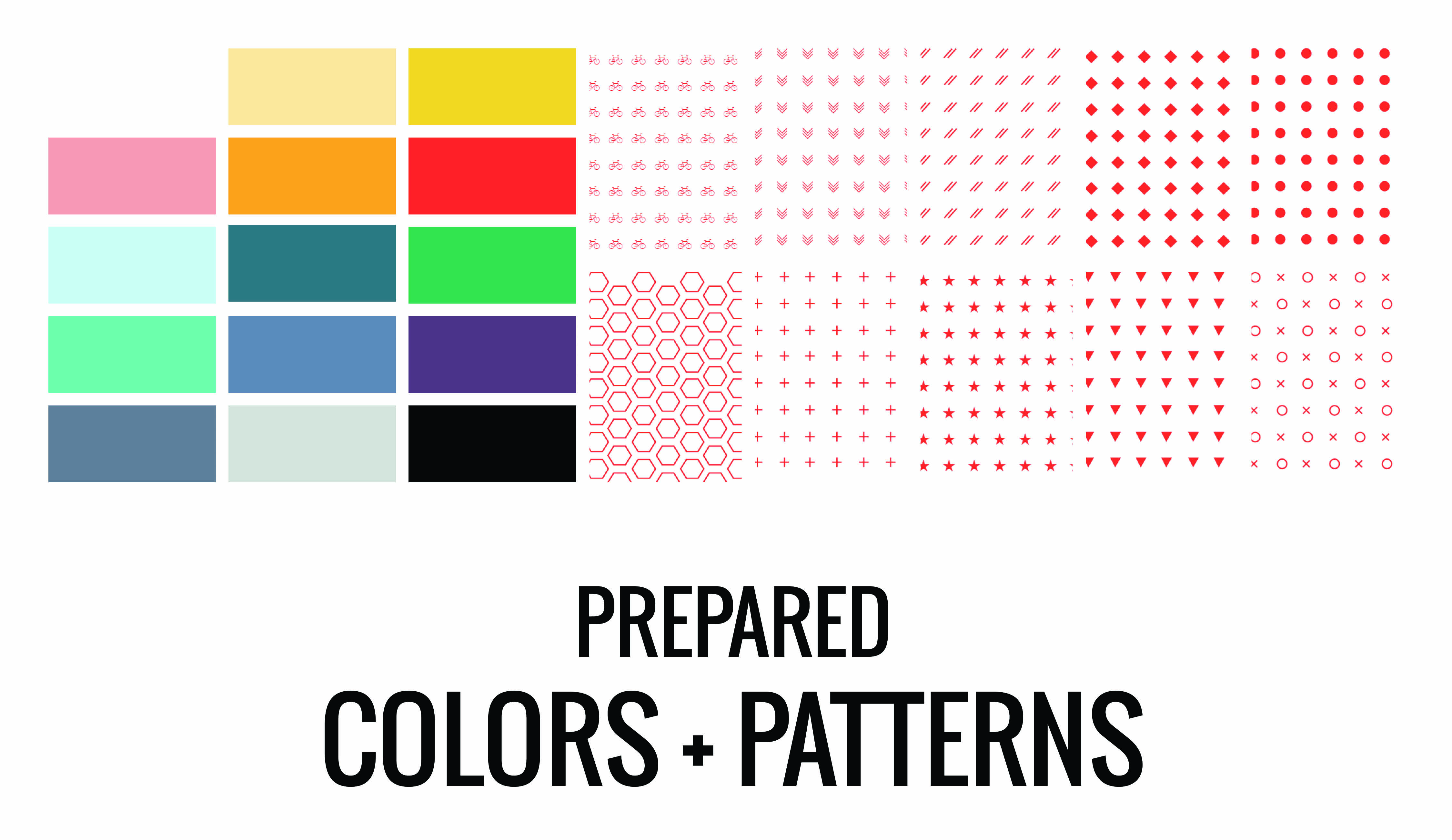 All colors and patterns included in the template